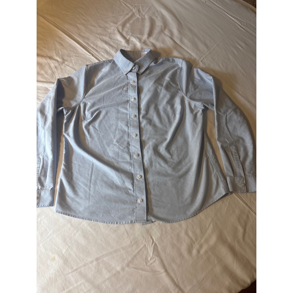 Lands End Button Down Shirt Womens 14 Blue Oxford Long Sleeve